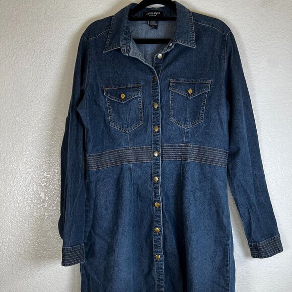 Denim Chambray Knee Length Casual Button Front Dress Size Medium - Picture 1 of 8